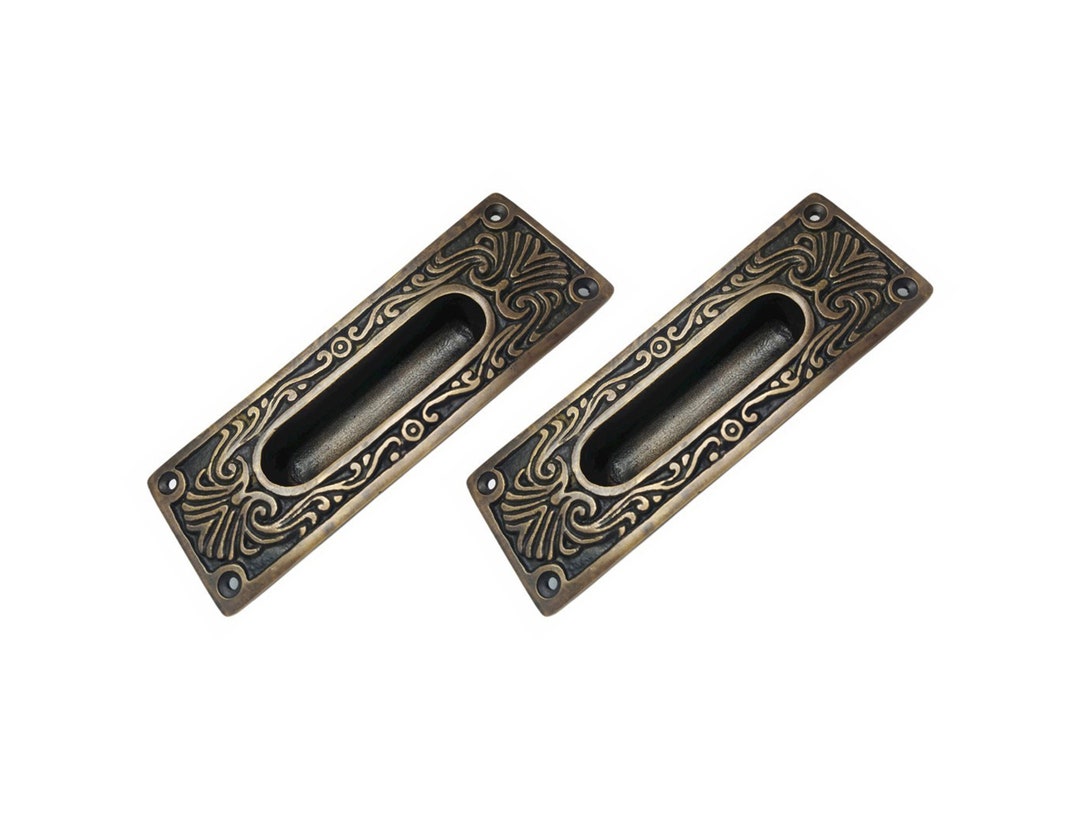 6 Vintage Sliding Carved Door Handle Antique Brass Etsy