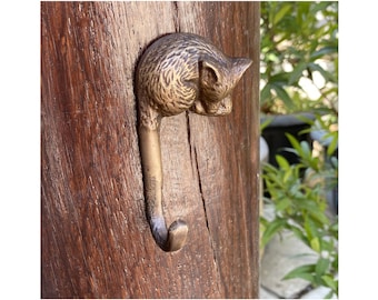 3.9"inch Solid Brass Antique Sleeping Fox Hook Hanger Strong Wall Mount Hook Clothes Coat Hat Hook | Animal Hook Brass Kapstok