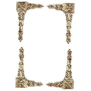 Set of 4pcs Solid Brass Decorative Corner Plate Protector / Mini Rosette Cabinet Picture Frame Box Drawer Decorative Angle Corner Plate