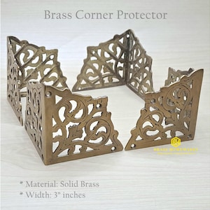 3&quot; SET of Solid Brass Decorative Corner Plate Protector / Leaf Design Cabinet Decorative Angle Corner Guards