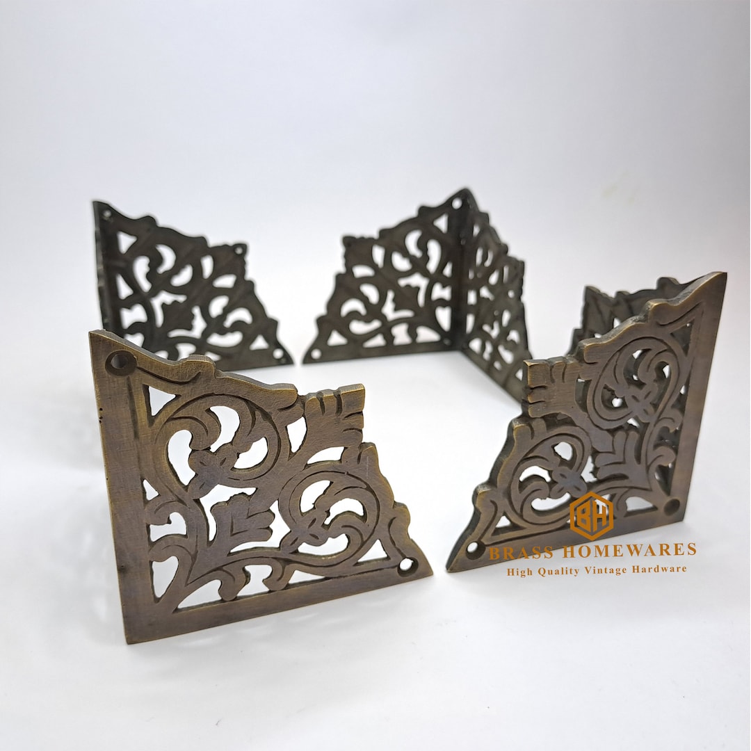 3 SET of Solid Brass Decorative Corner Plate Protector / Leaf Design