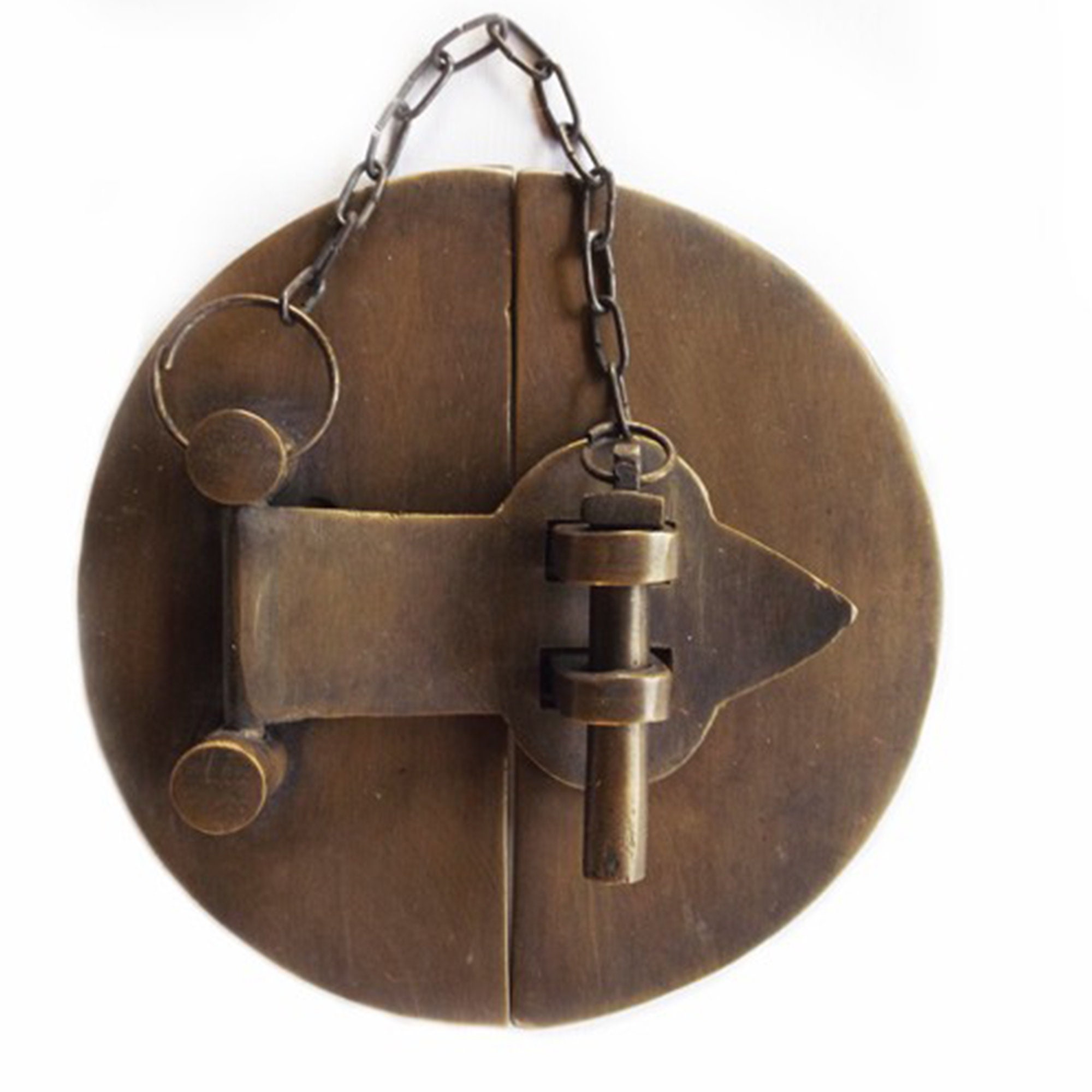 Rustic Latch Lock Antique LATCH LOCK Solid BRASS Round Plain With Chain Vintage Door Box ...