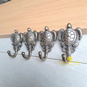 2.4&quot; (4 pcs) Antique Turtle Sea Beach HOOK HANGER Solid Brass Strong Wall Mount Clothes Coat Hat Hook Bathroom Hook Handle