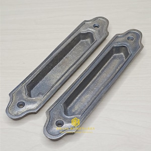 6.6" (2 pcs) Antique Solid Brass Sliding Door Pull / Recessed Flat Pull Ancient design Knob Drawer Handle FLUSH Pull Pocket Door Hardware