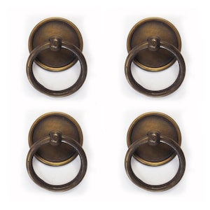 1.4&quot; (4 pcs) Vintage Solid Bras RING PULL Knob Drawer Pulls, Ring Pull Round Tiered Backplate , Brass Drawer Handle, Hardware
