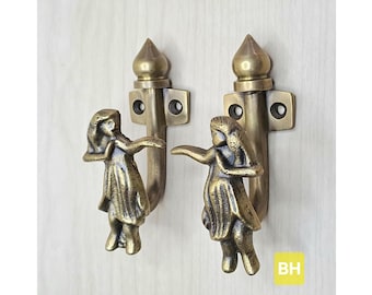 3.4" HOOK Hanger Antique Solid Brass Curtain Tieback Ballerina Hawaiian Girl Hat Coat Strong Wall Mount Hook Brass Hardware