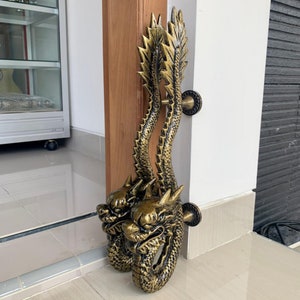 18.8&quot; Vintage Front DRAGON KING Door Handle Pull Antique Alumunium Front Door Grab Pull 48cm 2pcs Dragon Statue Express Shipping