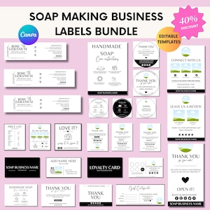 Soap Making Business Bundle, Editable Soap Labels Design, Care Instructions, Thank You Card, Custom Soap Label, Canva Template,Soap Business