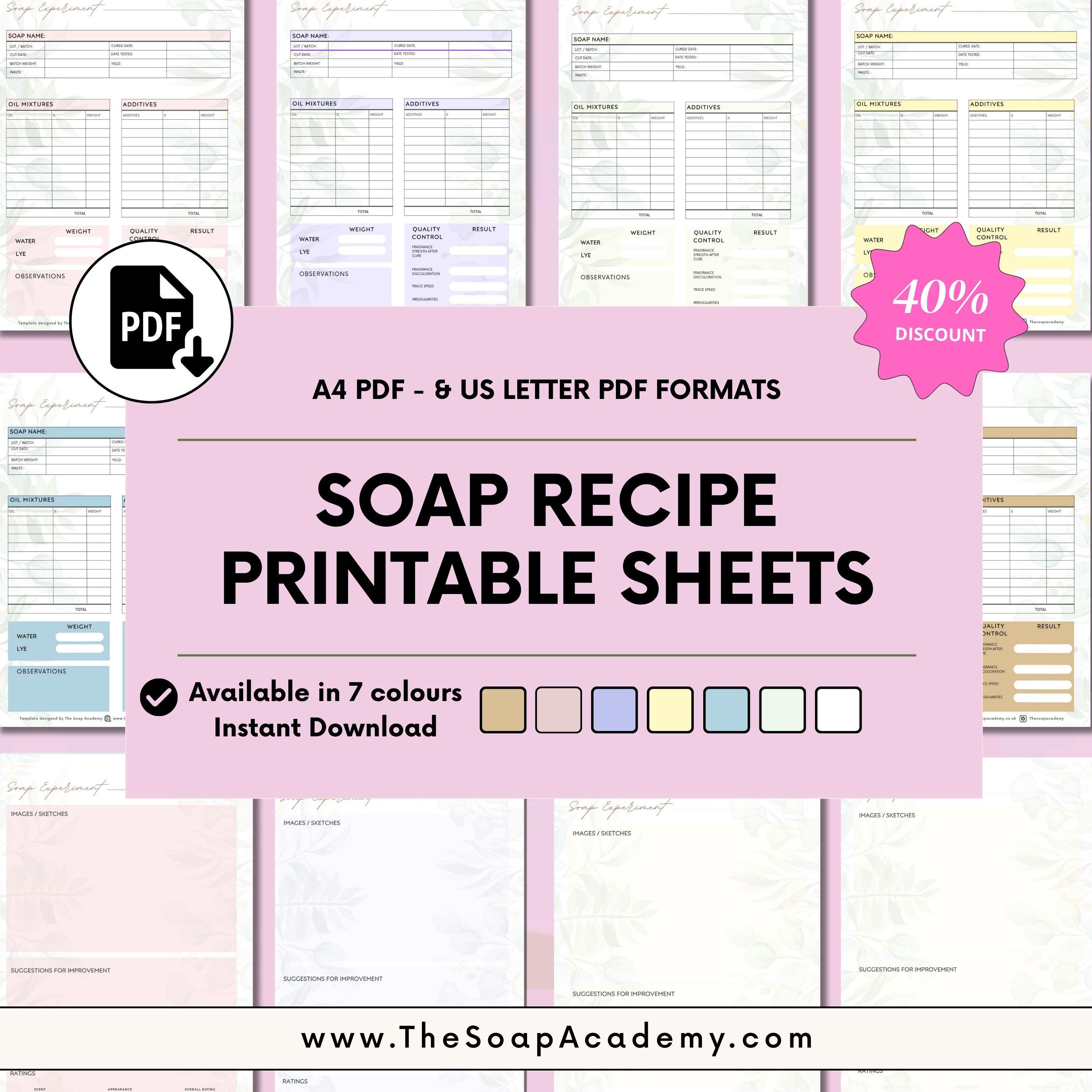 Soap Recipe Template,Soap Experiment Template, Printable Blank Recipe Sheet,Recipe,Soap Planner,SoapMaking, A4 US letter Instant Download