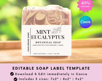 Handmade Soap Label Template | Editable Belly Band Soap Packaging for Small Business | Custom Soap Labels Design  | Editable Soap Wrap Mint