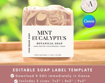 Editable Soap Label Template: Mint Eucalyptus Design (Canva, Digital Download)