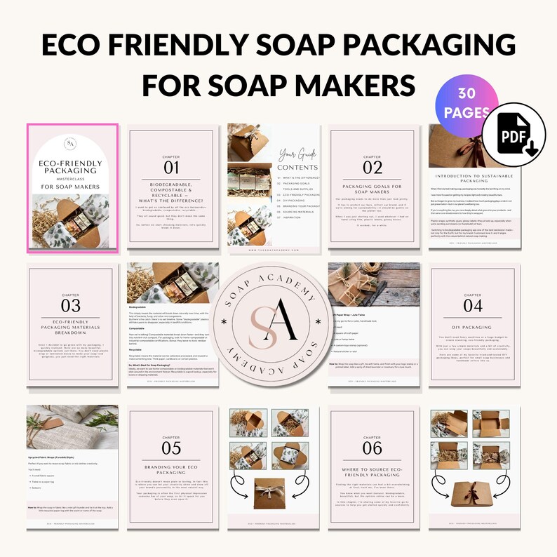 Puede incluir: Una gu&iacute;a digital para fabricantes de jab&oacute;n sobre envases ecol&oacute;gicos. La gu&iacute;a incluye 6 cap&iacute;tulos que cubren temas como materiales biodegradables y compostables, objetivos de envasado, materiales de envasado ecol&oacute;gicos, envasado DIY, la creaci&oacute;n de su propio envase ecol&oacute;gico y d&oacute;nde encontrar envases ecol&oacute;gicos. La gu&iacute;a tiene 30 p&aacute;ginas y est&aacute; disponible para descargar en PDF.