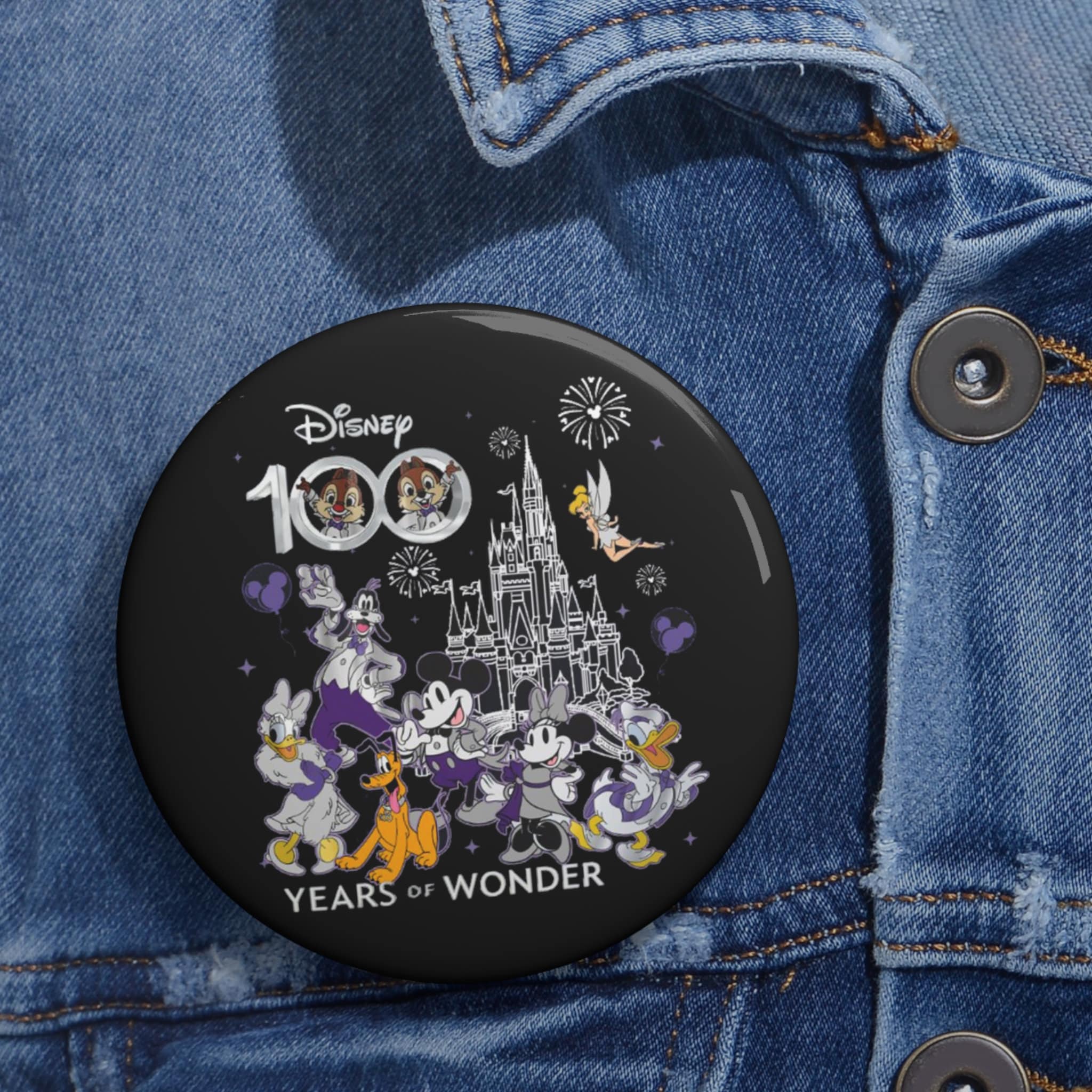 Disney 100 Years of Wonder Pin Button, Disneyland 100th Buttons, Mickey