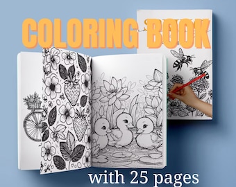 Spring coloring book with instantly printable PDF coloring pages
