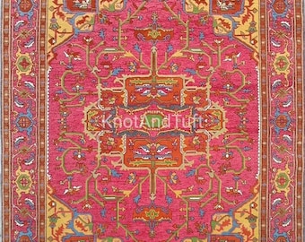 Pink Oushak Rug: 8x10 Hand-Knotted Turkish Wool Heriz Design