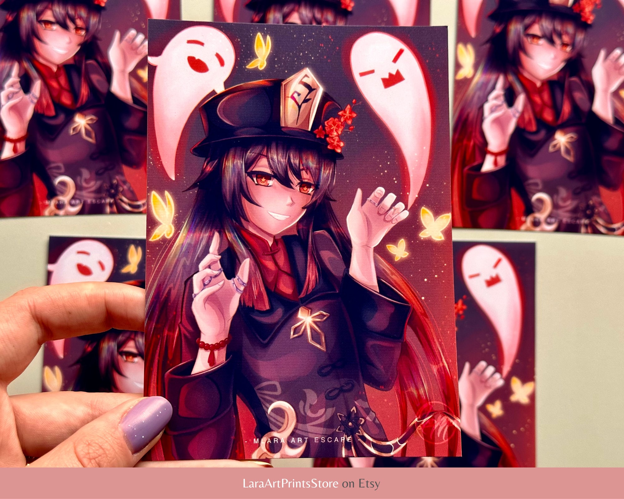 SATIN Genshin Impact Art Hu Tao Genshin Art Print Anime Fanart A6 Mini