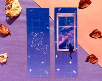 Galaxie Lesezeichen zum Träumen | Lesezeichen Katze am Fenster