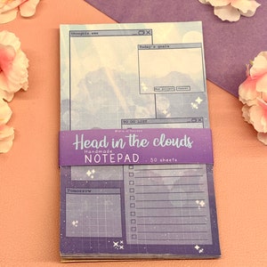 Purple Clouds Aesthetic Notepad | Dreamy Kawaii Memopad Aesthetic Cute Stationery Gift