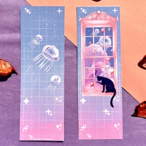 Dreamy Aesthethic Bookmark | Cat at the Window Fantasy Landscape Bookmark