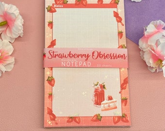 Strawberry Obsession Aesthetic Notepad | Fruit Dreamy Kawaii Memopad Aesthetic Cute Stationery Gift