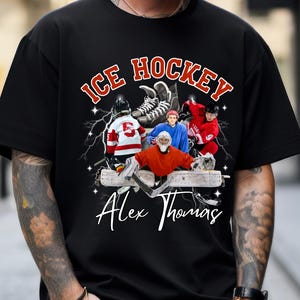 Custom Photo Collage Tshirt, Comfort Colors Ice Hockey Shirt, Custom Hockey Player Tee, Vintage Style Personalized Sports Fan Shirt