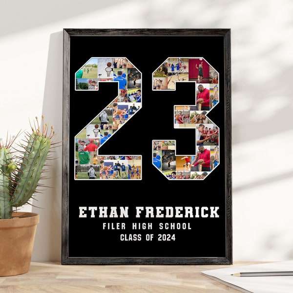 PRINTABLE Soccer Player Jersey Number Photo Collage, Senior 2024 Gifts, Birthday gift for Boyfriend, Custom Any Number Poster