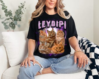 Custom Cat Photo T-Shirt, Comfort Colors 1717 Tee, Personalized Pet Portrait Shirt, Bootleg Style Cat Shirt, Gift for Cat Lovers Pet Owners