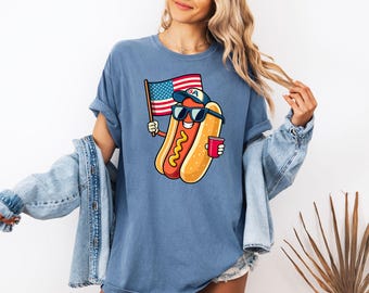 Funny Hot Dog USA Retro Shirt, 4th Of July Party Tee, Patriotic Cookout Graphic Comfort Colors T-Shirt, Summer BBQ Unisex Graphic Tee