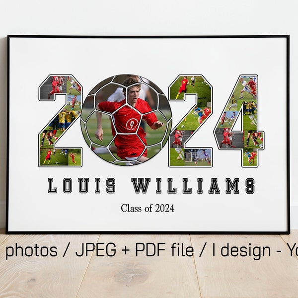 2024 Soccer Photo Collage | Class of 2024 - Gift for Player - Grad Sport Collage, Senior Night Gift, Personalized Ball Gift, Printable