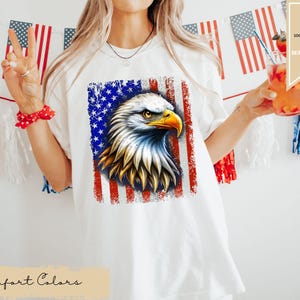 Bald Eagle American Flag Shirt, Patriotic 4th of July Comfort Colors Tee, USA Eagle Graphic T-Shirt, Vintage Freedom Shirt