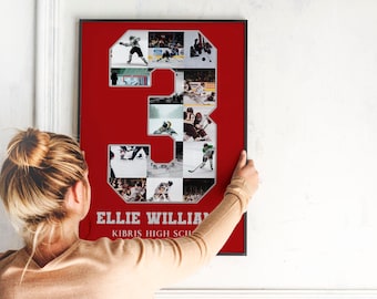 Printable Ice Hockey Number Photo Collage,  Any Number Hockey Players, Ice Hockey Gift Ideas, Custom Jersey Number Collage