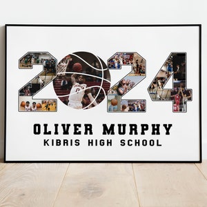 2024 Basketball Photo Collage, 2024 Year Photo Gift, Gift for Player, Grad Sport Collage, Senior Night Gift, Personalized Ball Gift, Digital