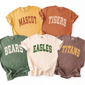 Comfort Colors Vintage Mascot Shirt, College Sports Team Tee, Custom Retro Logo T-Shirt, School Game Day Spirit Wear