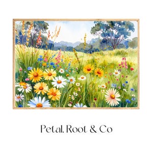 Wildblumen Wiese Digitale Wandkunst - Helle Aquarell Landschaft Printable | Cottagecore Boho Dekor | Sofort Download