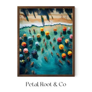 Colorful Beach Umbrella Art Print - Aerial Coastal Photography