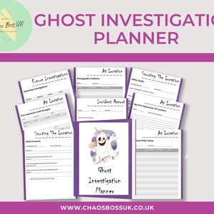 Planificador de investigación de fantasmas - Diario de actividades paranormales para principiantes y profesionales con muchas páginas para realizar un seguimiento de sus hallazgos - PDF A4 imprimible