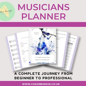 Ultimate Music Planner to organise your music career - Beginner to pro with trackers, practise pages, journal and more - Printable A4 PDF