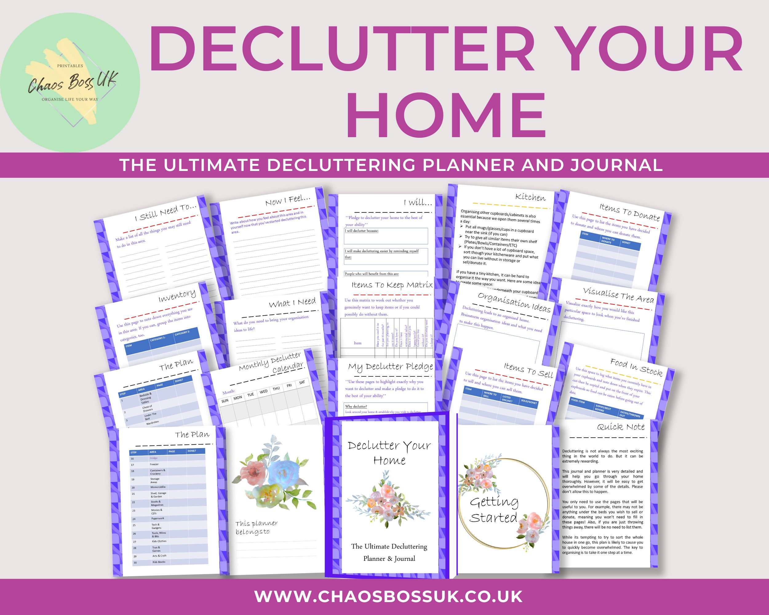 Declutter Your Home - Complete this ultimate workbook to declutter your home with ease & simplifying your life - printable A4 PDF