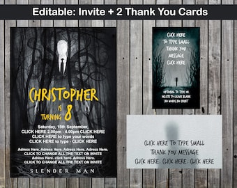 Slenderman Invites and 2 message cards - Click and type you own words at home