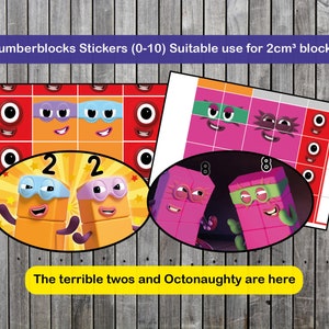 Numberblocks Faces 0-10 For 2cm blocks, Download these A4 Stickers to Print at home, Instant Digital Download image 3