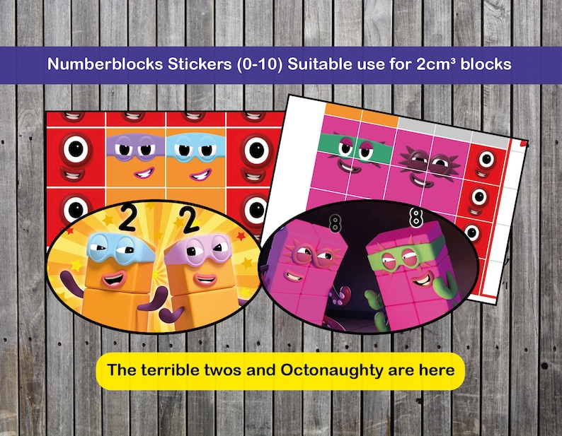 Numberblocks Faces 0-10 For 2cm blocks, Download these A4 Stickers to Print at home, Instant Digital Download image 3