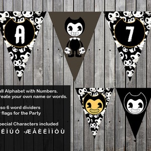 Bendy et la bannière d&#39;anniversaire de la machine à encre. Conception triangulaire