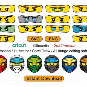 Ninja Eyes and Ninja Masks - SVG/PNG Full Packages. Instant Download