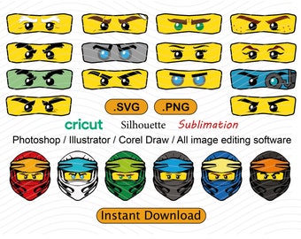 Ninja Eyes and Ninja Masks - SVG/PNG Pełne pakiety. Natychmiastowe pobranie
