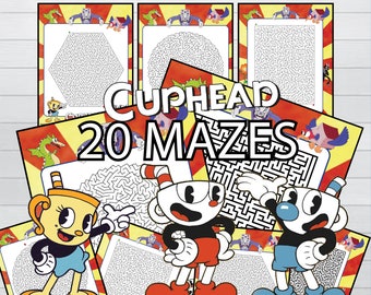 Cuphead - 20 Mazes A4/Letter page size - Level Hard Mazes -Instant Download