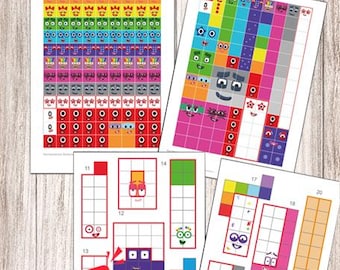 Bloques numéricos Caras 1-20 - Para bloques de 2 cm, Descarga estas pegatinas A4 Imprime en casa, Descarga digital instantánea