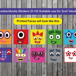 Numberblocks Faces 0-10 For 2cm blocks, Download these A4 Stickers to Print at home, Instant Digital Download image 4