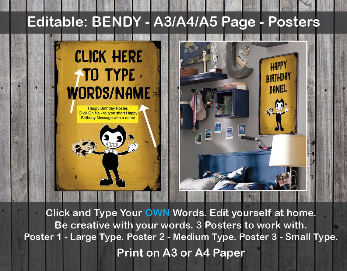 Bendy and the Ink Machine EDITABLE Poster Designs - Etsy
