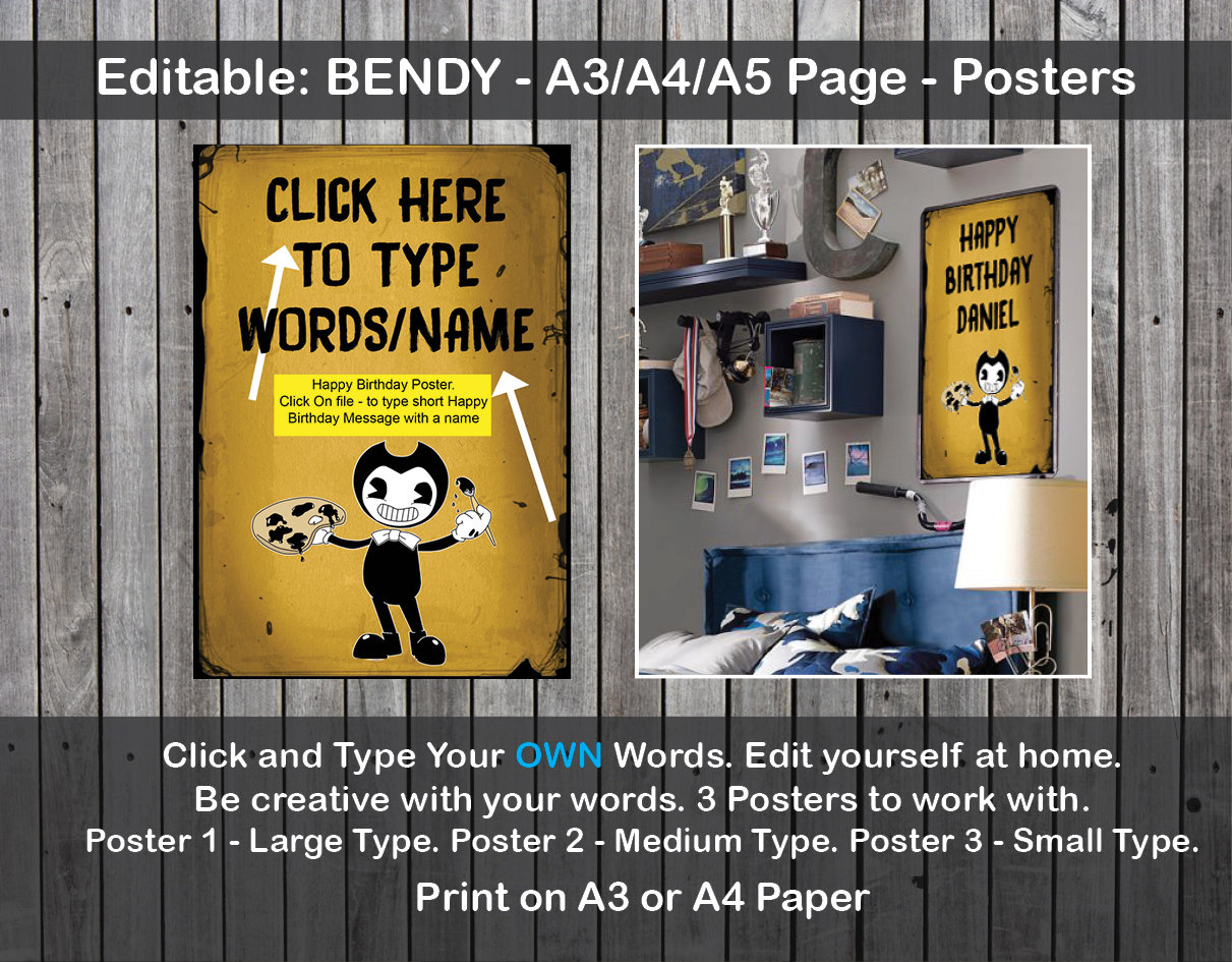 Bendy Ink Machine Themed Birthday Poster 16 X 20 40x50cm -  Israel