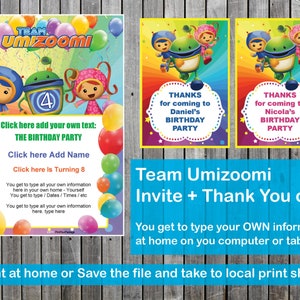 Team Umizoomi Invitations for Birthday Party and Thank You card - Edit yourself at home